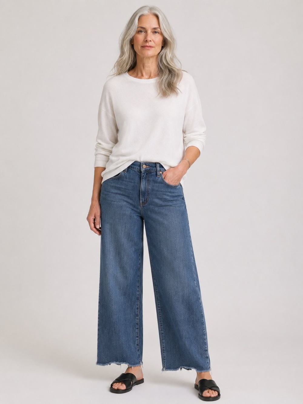 Eileen Fisher Dark Blue Denim Jeans with Contrast Stitching